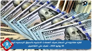 قفزة مفاجئة في أسعار صرف العملات الأجنبية بالسوق الرسمية اليوم 30 يوليو 2025.. تعرف على التفاصيل